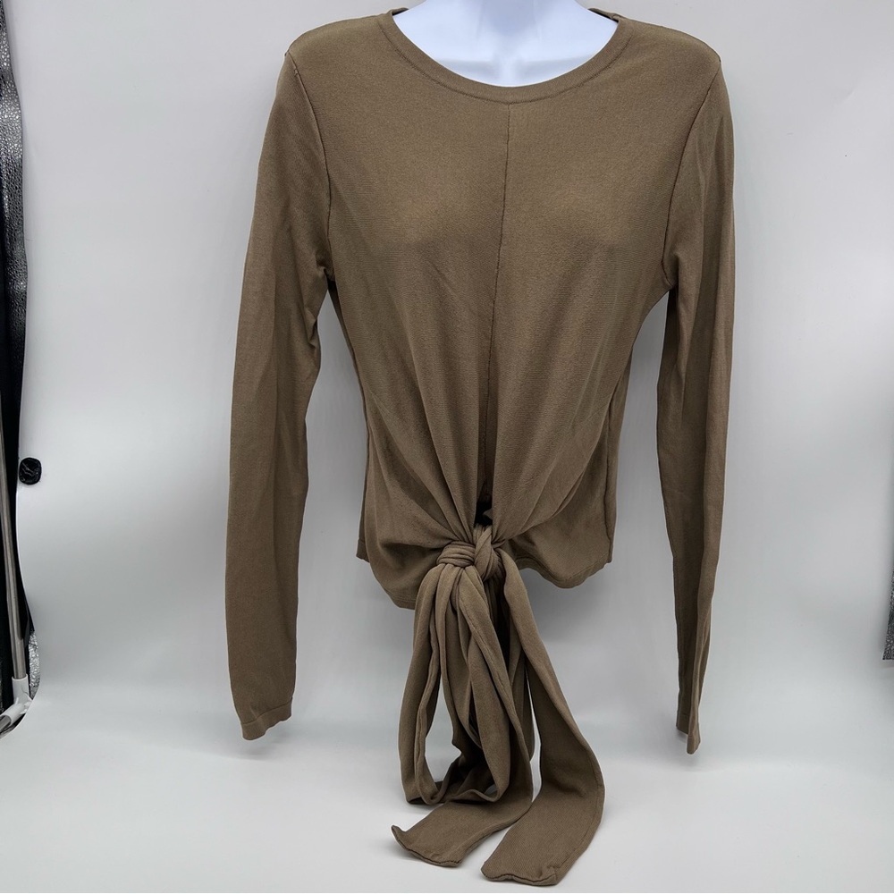 Modern Citizen Light Brown Tie-Front Crew Neck Sweater-Size Small